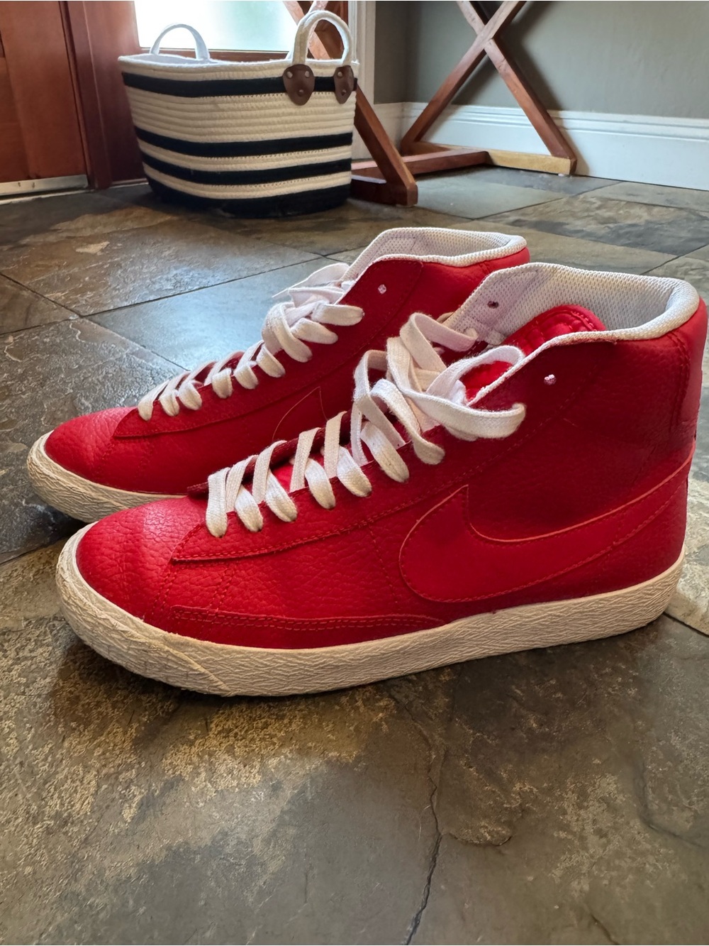 Nike Kids Red High-Top Sneakers with White Soles and Laces 5Y